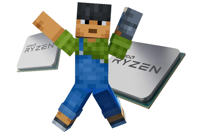 Personnage Minecraft avec des processeurs AMD Ryzen